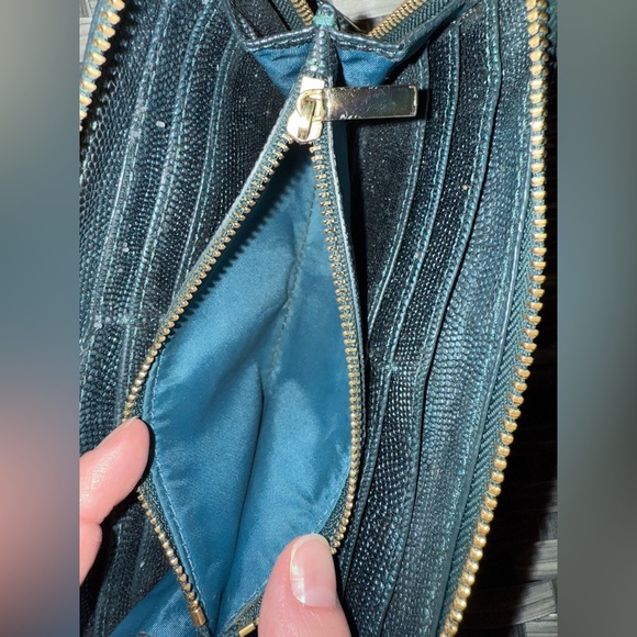 Tory Burch Teal Blue Lizard Embossed Leather Zip Around Continental Wallet - Picture 7 of 15
